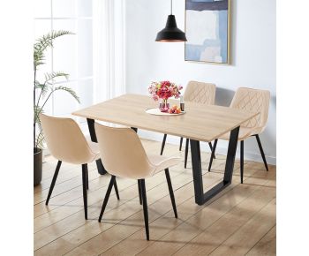 Dudley 1.5m Dining Table Set with 4 Light Brown Fabric Chairs