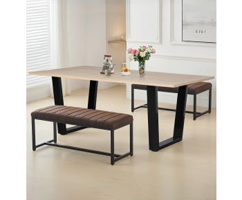 Dudley 1.8m Dining Table Set with 2 Deluxe Leather Effect Benches