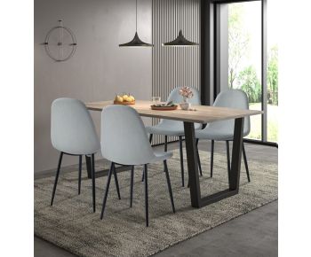 Dudley 1.8m Dining Table Set with 4 Silver Grey Fabric Chairs