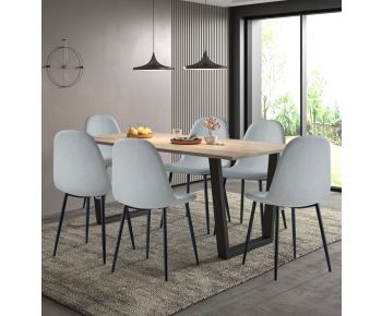 Dudley 1.8m Dining Table Set with 6 Silver Grey Fabric Chairs
