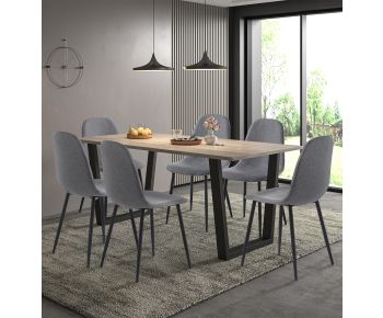 Dudley 1.8m Dining Table Set with 6 Dark Grey Fabric Chairs