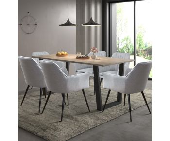 Dudley 1.8m Dining Table Set with 6 Steel Grey Fabric Dining Armchair