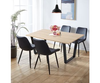 Dudley Dinning Table 1.5m with 4 Black Bonded Leather Chairs