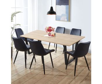 Dudley Dining Table 1.8m with 6 Black Bonded Leather Chairs