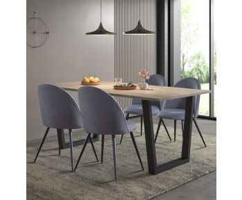 Dudley 1.8m Dining Table Set with 4 Grey Fabric Curved Back Chairs