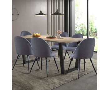 Dudley 1.8m Dining Table Set with 6 Grey Fabric Curved Back Chairs