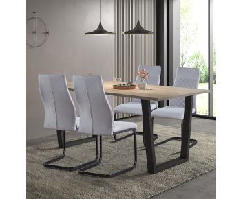 Dudley 1.8m Dining Table Set with 4 Light Grey High Back Chairs