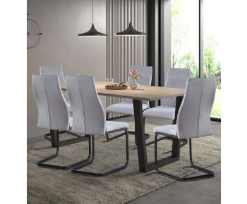 Dudley 1.8m Dining Table Set with 6 Light Grey High Back Chairs