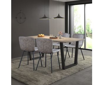 Dudley 1.8m Dining Table Set with 4 Light Taupe Leather Effect Chairs