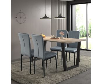 Dudley 1.8m Dining Table Set with 4 Light Grey Faux Leather High Back Chairs