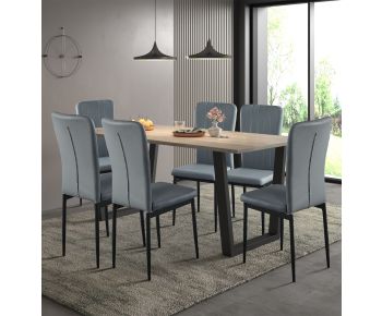 Dudley 1.8m Dining Table Set with 6 Light Grey Faux Leather High Back Chairs