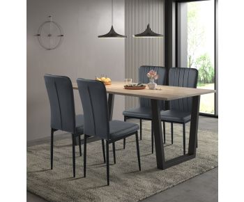 Dudley 1.8m Dining Table Set with 4 Black Faux Leather High Back Chairs