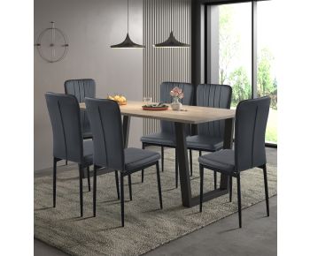 Dudley 1.8m Dining Table Set with 6 Black Faux Leather High Back Chairs