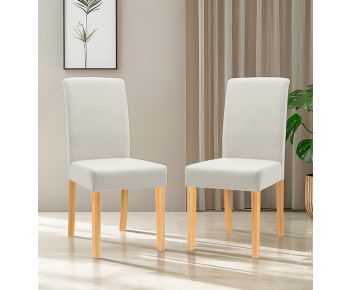 Straight Back Beige Fabric Chairs with Oak Legs