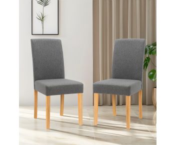 Straight Back Grey Fabric Chairs with Oak Legs