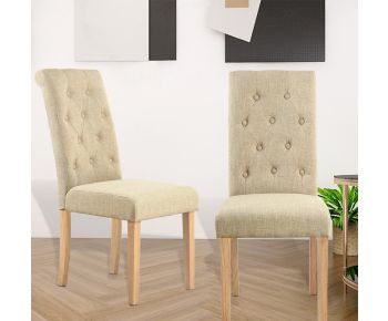 Buttoned Cream Fabric Dining Chair (KD, Pair)