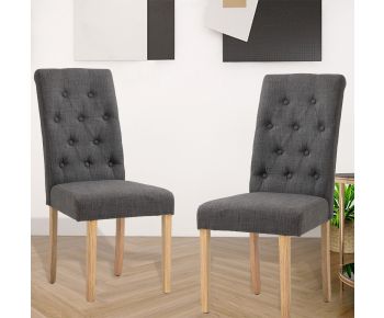 Buttoned Grey Fabric Dining Chair (KD, Pair)