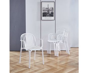 Stoker White Plastic Chairs with Arms x 4 for Garden/Patio