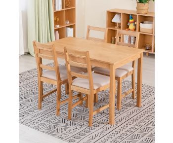 Waverly Oak Dining Table (TAB1200) Set with 4 Small Ladder Back Chairs (Beige Seat)