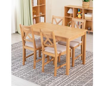 Waverly Oak Dining Table (TAB1200) Set with 4 Small Cross Back Chairs (Beige Seat)