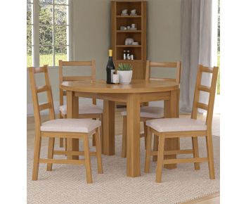 Waverly Drop Leaf Round Table with 4 Ladder Back Oak Chairs with Beige Fabric Seats