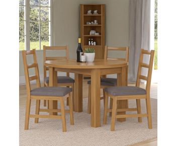 Waverly Drop Leaf Round Table with 4 Ladder Back Oak Chairs with Grey Fabric Seats