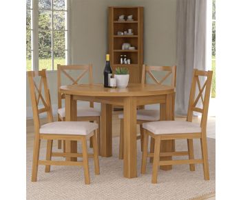 Waverly Drop Leaf Round Table with 4 Cross Back Oak Chairs with Beige Fabric Seats