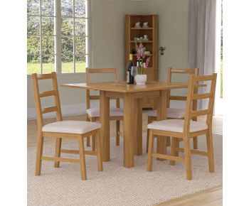 Waverly Small Folding Table with 4 Ladder Back Oak Chairs with Beige Fabric Seats