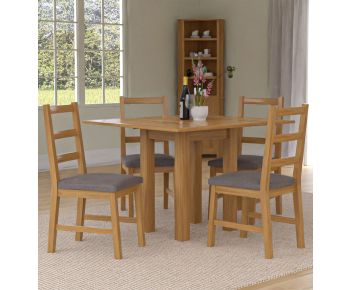 Waverly Small Folding Table with 4 Ladder Back Oak Chairs with Steel Grey Fabric Seats