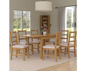 Waverly Small Extending Table with 6 Ladder Back Oak Chairs with Beige Fabric Seats