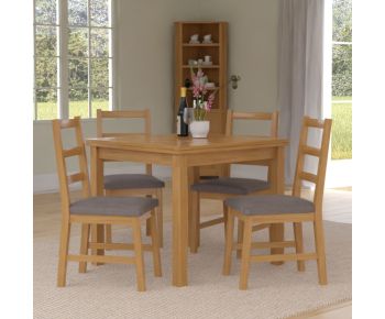 Waverly Small Extending Table with 4 Ladder Back Oak Chairs with Steel Grey Fabric Seats