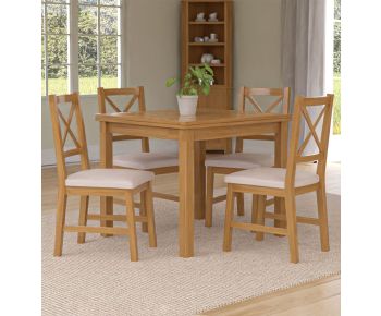 Waverly Small Extending Table with 4 Cross Back Oak Chairs with Beige Fabric Seat