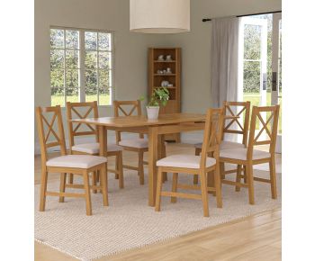 Waverly Small Extending Table with 6 Cross Back Oak Chairs with Beige Fabric Seats