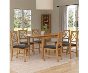 Waverly Small Extending Table with 6 Cross Back Oak Chairs with Charcoal Grey Fabric Seats