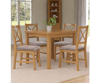 Waverly Small Extending Table with 4 Cross Back Oak Chairs with Steel Grey Fabric Seat