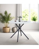 Cullompton Small Round Dining Table (0.9m) with White Marble Effect Top and Black Metal Legs