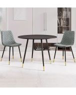 Finley Round Dining Table (TAB101) in Black Finish with 2 Chairs (CHA201-SGY)