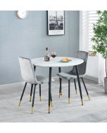 Finley Round Dining Table (TAB101) in White Marble Finish with 2 Chairs (CHA201-SGY)