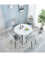 Finley Round Dining Table (TAB101) in White Marble Finish with 4 Chairs (CHA201-SGY)