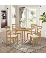 Ledbury Drop Leaf Round Table Set with 4 Chairs in Light Oak Finish