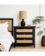 Newquay Black Chest with 3 Drawer and Real Rattan Front