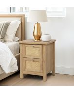 Newquay Oak Effect Bedside Table with 2 Drawer and Real Rattan Front