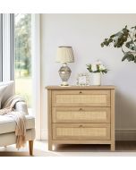 Newquay Oak Effect Chest with 3 Drawer and Real Rattan Front