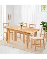 Camberley Oak Butterfly Extending Dining Table with 4 Ladder Back Chairs in Beige Fabric Seats