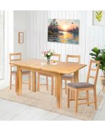 Camberley Oak Butterfly Extending Dining Table with 4 Ladder Back Chairs in Light Grey Fabric Seats