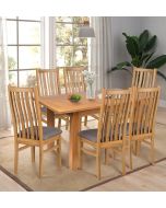 Camberley Oak Butterfly Extending Dining Table with 6 Premium Oak Chairs with Steel Grey Seat Pad