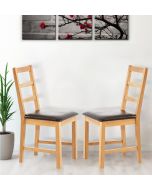 Pair of Oak Small Ladder Back Chairs with Brown Bonded Leather  Seat
