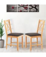 Pair of Oak Small Cross Back Chairs with Charcoal Fabric Seat