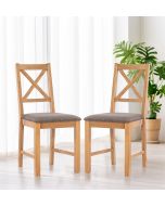 Pair of Oak Small Cross Back Chairs with Grey Fabric Seat
