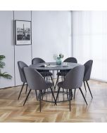 Cullompton Large 120cm Round Table with 6 Grey Curved Back Chairs
